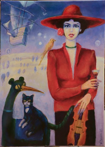 Witold Pazera Kobieta w czerwieni, akryl , 80 x 60 cm, 2022 r..JPG